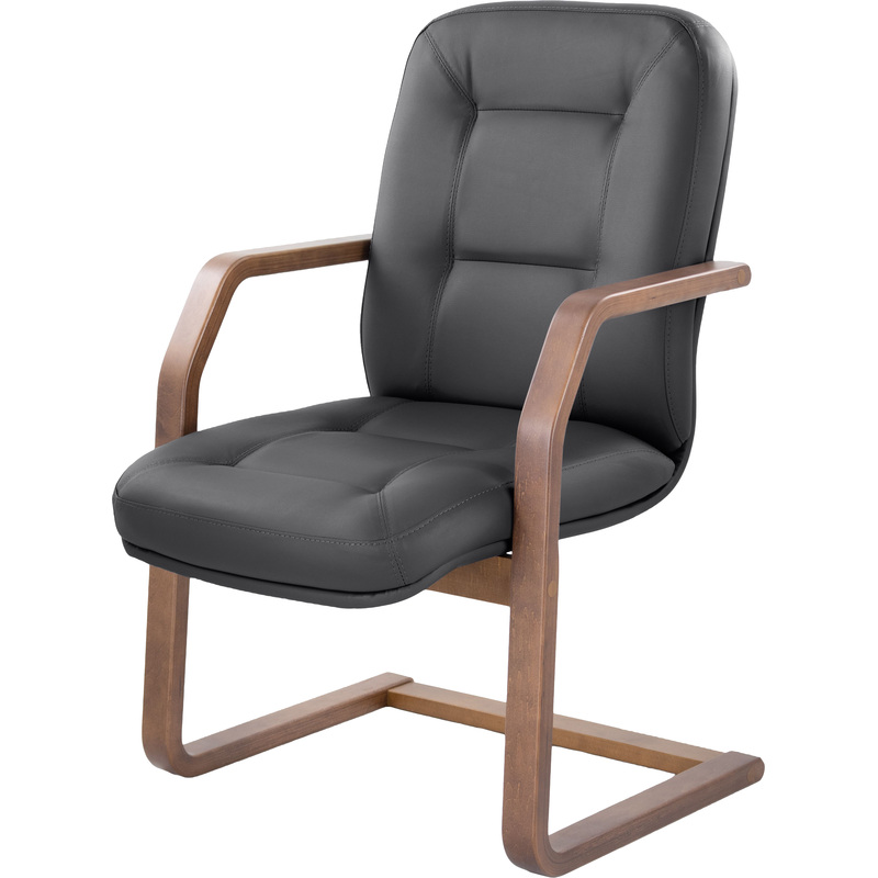 Изображение товара Конференц-кресло Идра чёрное с тёмным орехом, из искусственной кожи и дерева