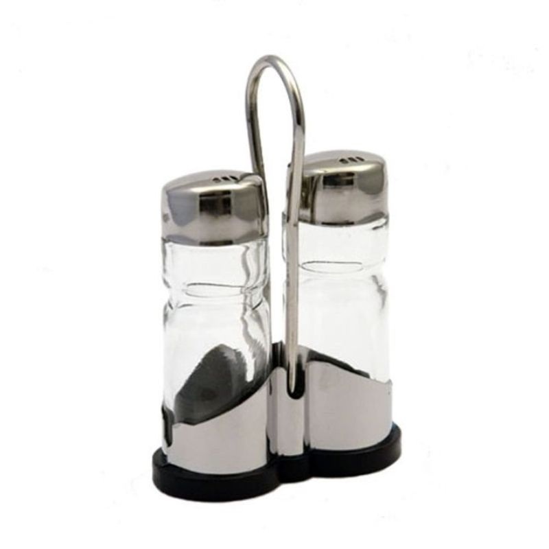 Изображение товара Набор для специй 3 предмета солонка перечница подставка из стекла и нержавейки