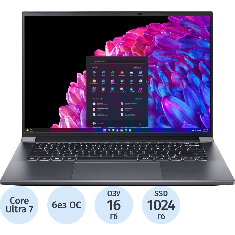 Изображение товара Ноутбук Acer Swift X 14 SFX14-72G-76LG 14.5" серый Intel Core Ultra 7 155H/16 ГБ/SSD 1024 ГБ NVIDIA GeForce RTX 4060 (NX.KR8CD.001)