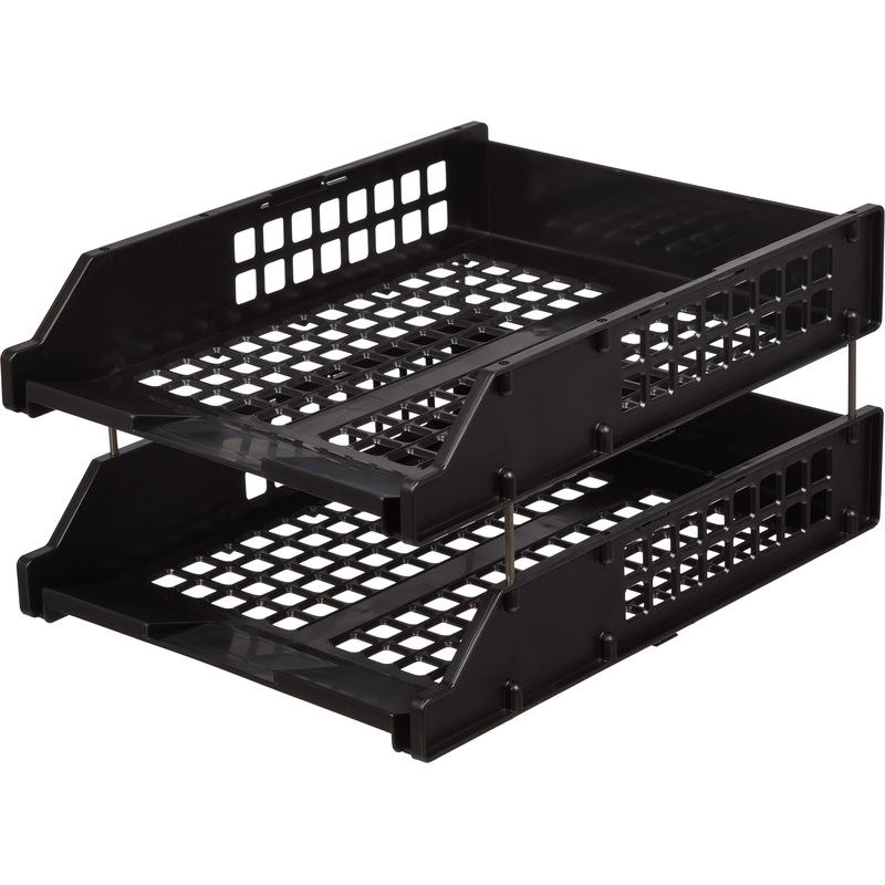 Изображение товара Горизонтальный лоток для бумаг Стамм Strong 2 шт. черный пластиковый для А4