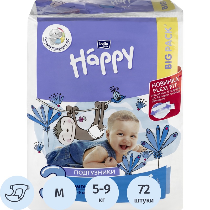 Изображение товара Подгузники Bella Midi 5-9 кг 72 шт. комфорт и защита для малышей