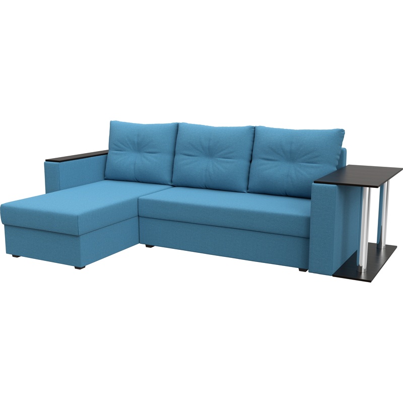 Изображение товара Диван-кровать угловой левый Комфорт Атланта с столиком голубой ткань