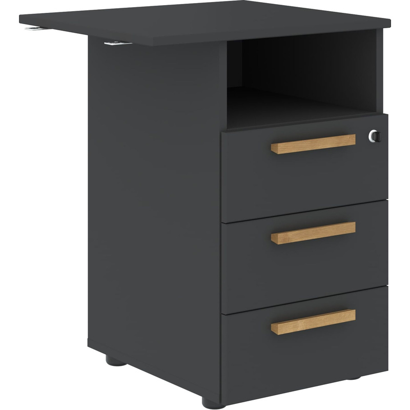 Изображение товара Приставная тумба Forta с центральным замком 3 ящика черный графит