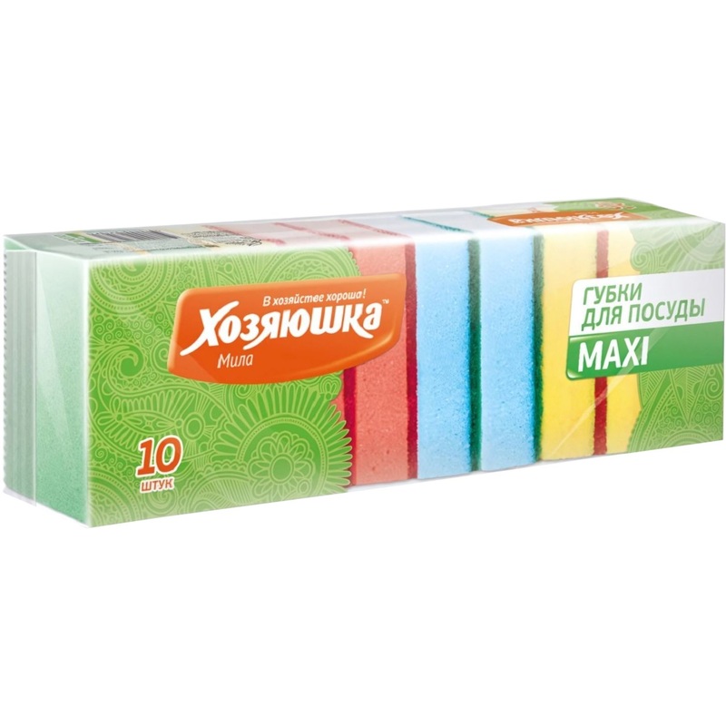 Изображение товара Губка для посуды Хозяюшка Мила Maxi с абразивным слоем 10 штук