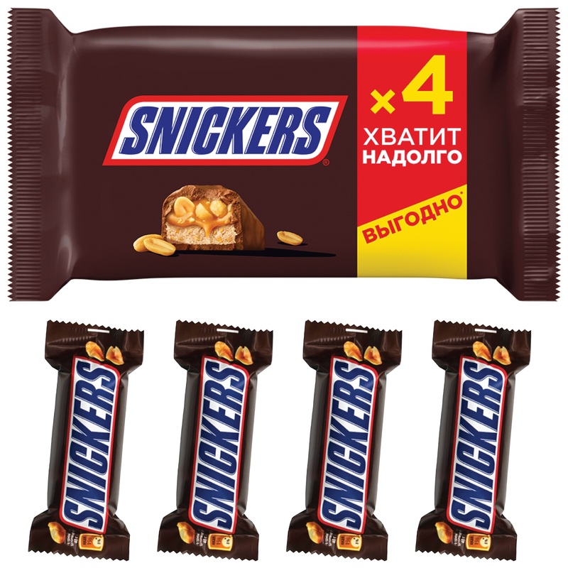 Изображение товара Шоколадные батончики Snickers (4 штуки по 40 г)