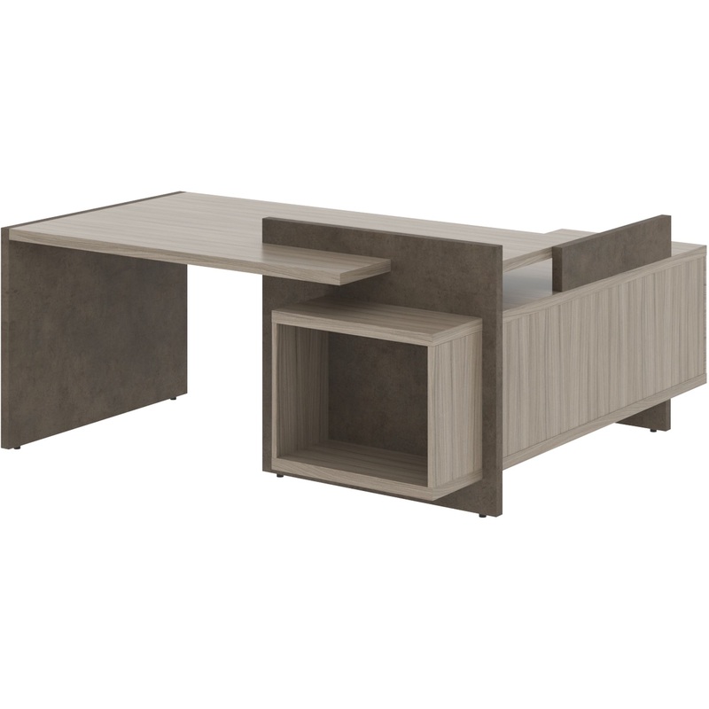 Изображение товара Угловой офисный стол Wood&Stone СФ-531221 с тумбой цвет дрифтвуд и бетон тёмный