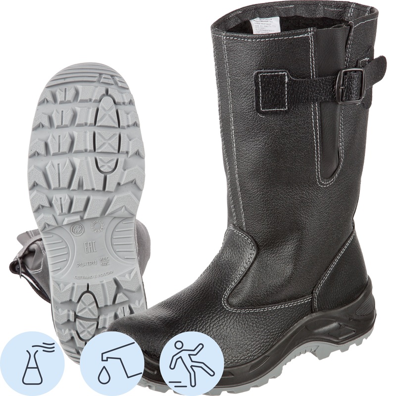 Сапоги рабочие зимние Профи NEW 70К И ПУ-ТПУ из натуральной кожи чёрные  (размер 46)