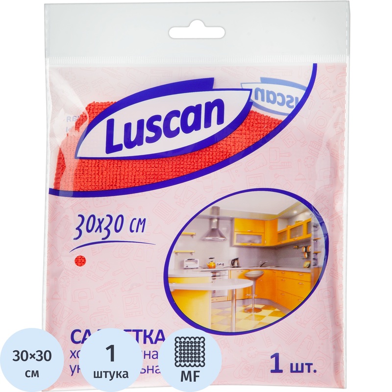 Изображение товара Салфетка хозяйственная Luscan микрофибра 30x30 см 200 г/кв.м красная