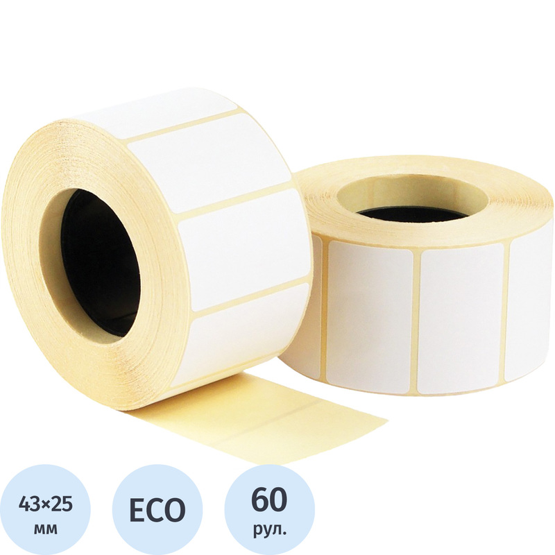 Изображение товара Термоэтикетки 43x25 мм ЭКО для термопечати, 60 рулонов по 1000 шт