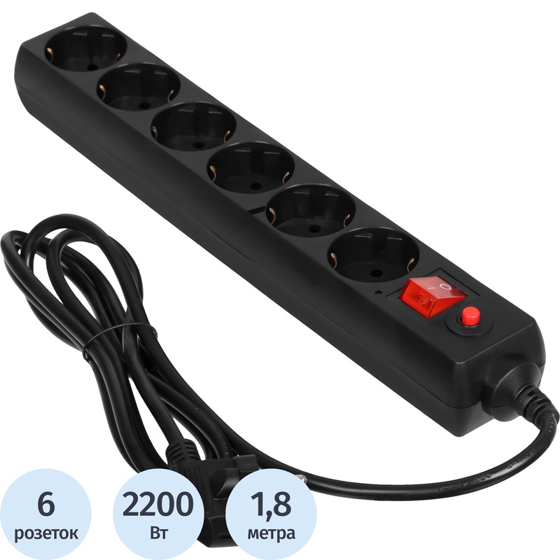 Изображение товара Сетевой фильтр Buro 600SH-1.8-B на 6 розеток 1.8 м защита от перепадов