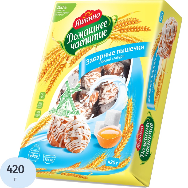 Изображение товара Печенье заварное в глазури Домашнее чаепитие Заварные пышечки 420 г