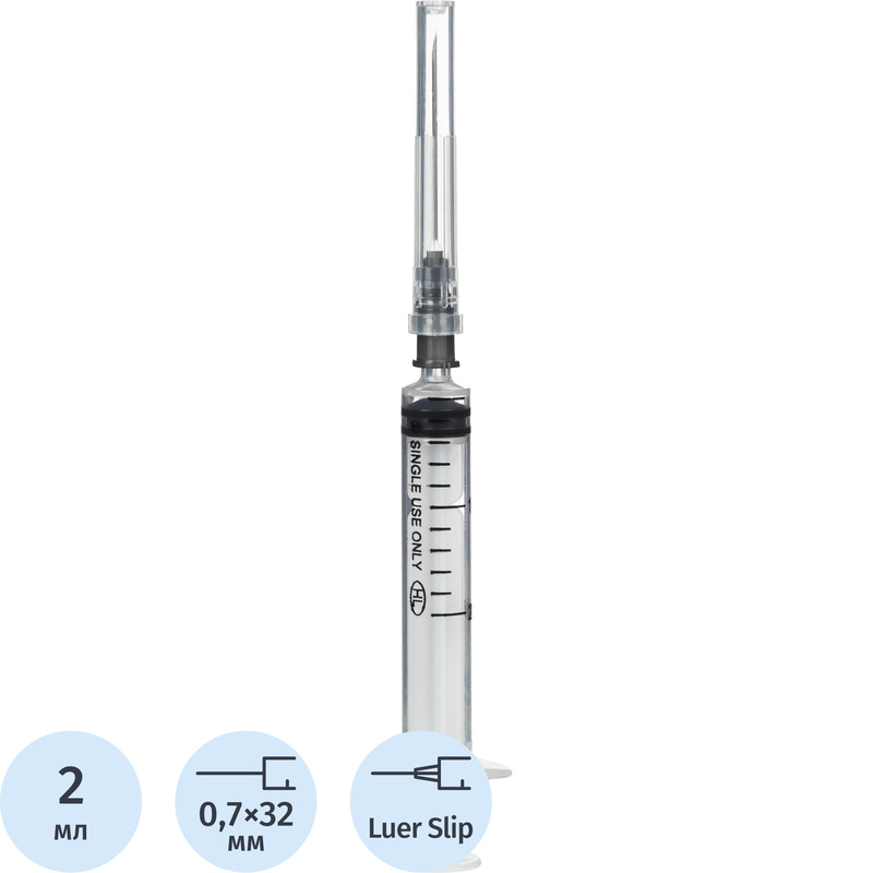 Изображение товара Шприц трёхкомпонентный Clinical Program 2 мл 22G 0.7 x 32 мм (100 штук в упаковке)
