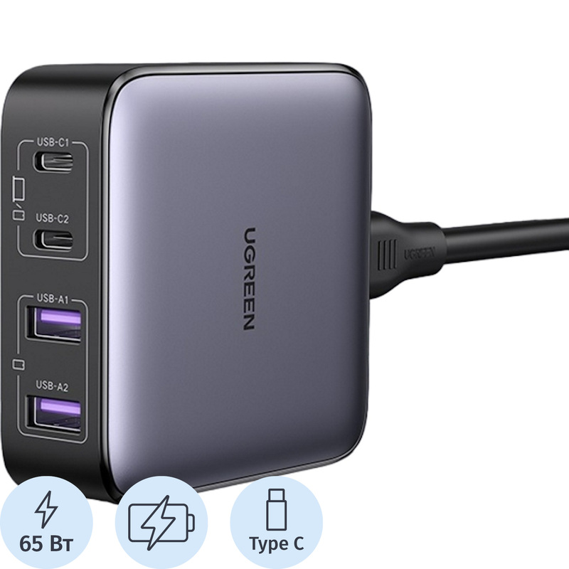 Изображение товара Ugreen Nexode CD327 65 Вт сетевое зарядное устройство с GaN быстрозарядка