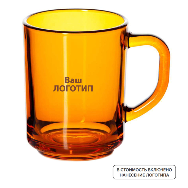 Изображение товара Кружка Pasabahce Enjoy оранжевая стеклянная 250 мл с гравировкой
