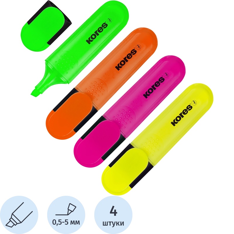 Изображение товара Набор текстовыделителей Kores 4 цвета 0.5-5мм
