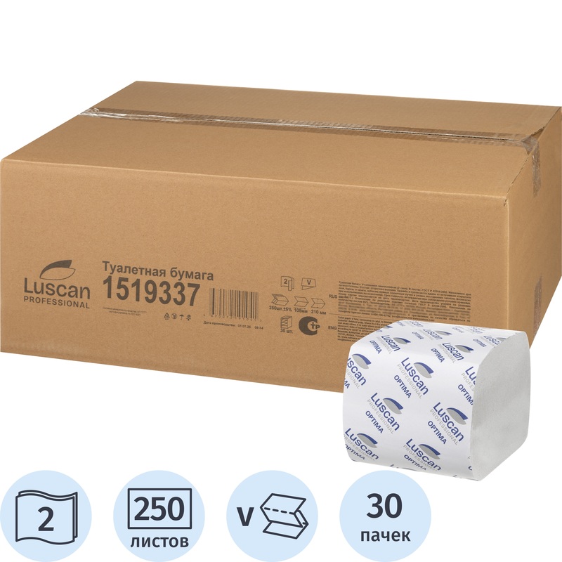 Изображение товара Бумага туалетная Luscan Professional T3 2-слойная 30 пачек по 250 листов