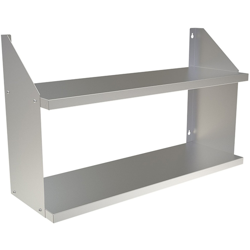 Изображение товара Настенная двухуровневая полка из нержавеющей стали Кобор ПК2-90/30 900х300х550 мм
