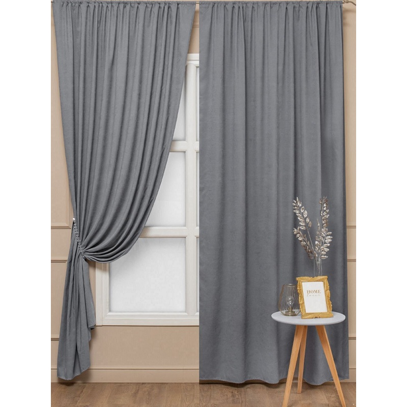 Изображение товара Комплект замшевых штор Amore Mio 150x270 см серый для кухни и гостиной