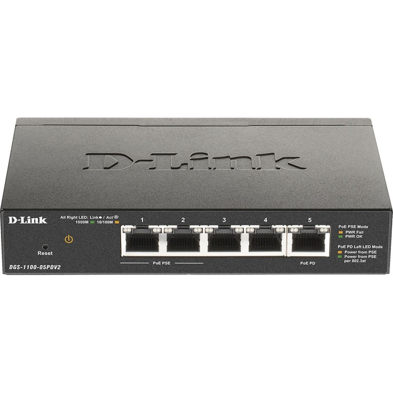 Изображение товара Коммутатор D-Link DGS-1100-05PDV2/A1A с PoE, управляемый, 5 портов LAN