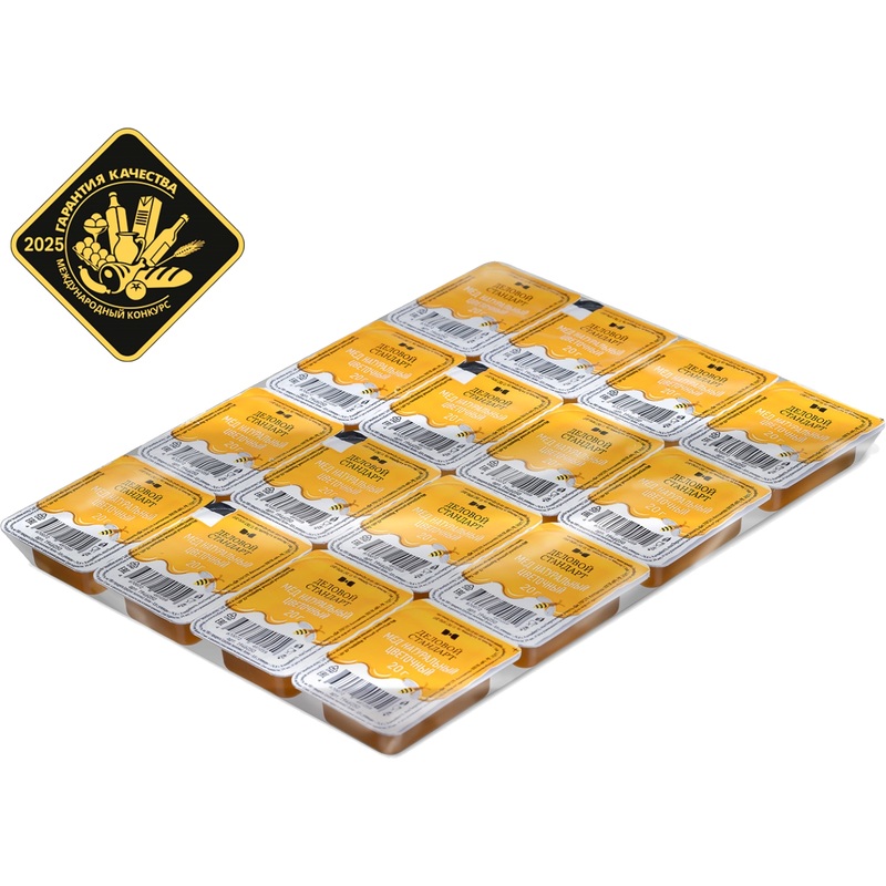 Изображение товара Мед цветочный порционный Деловой Стандарт 20 г 16 шт в упаковке натуральный