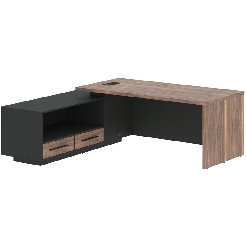 Изображение товара Офисный стол VRCT 2119L угловой с тумбой американский орех и ямка черная