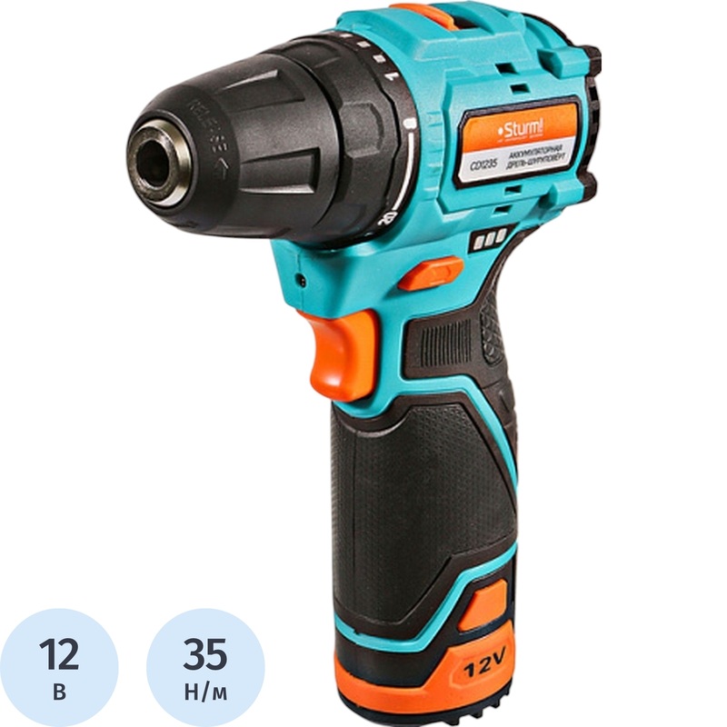 Изображение товара Уценка. Дрель-шуруповёрт аккумуляторная Sturm CD1235 бесщёточная 12 В 2 Ач Li-ion без ЗУ