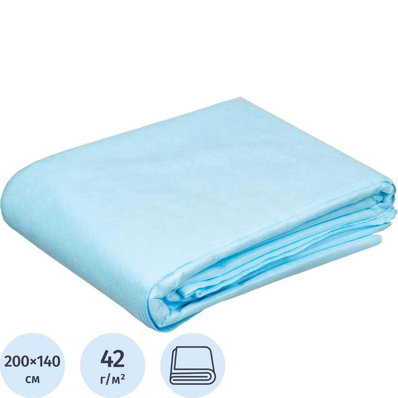 Изображение товара Простыня одноразовая Инмедиз нестерильная в сложении 200x140 см голубая 42 г/кв.м (10 штук в упаковке)