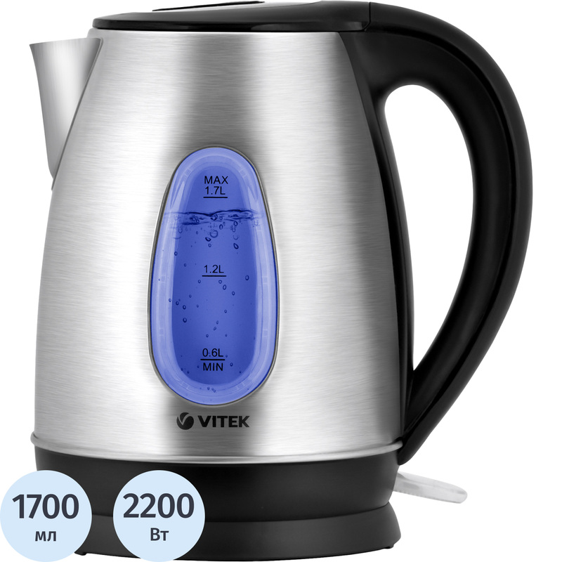Изображение товара Электрический чайник Vitek VT-7039 ST серебристый 1700 мл быстрое нагревание