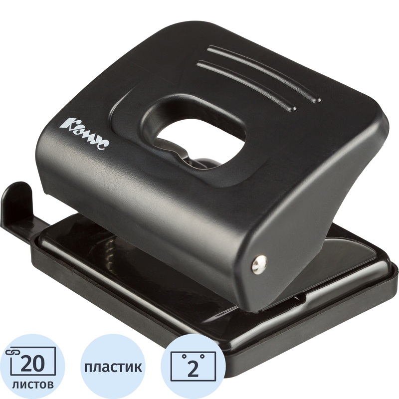 Изображение товара Дырокол Комус Prima 6325 20 листов черный с линейкой офисный настольный