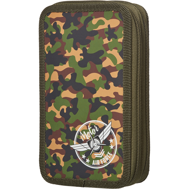 Изображение товара Двухсекционный пенал Комус Класс Military зеленый для школьников и студентов