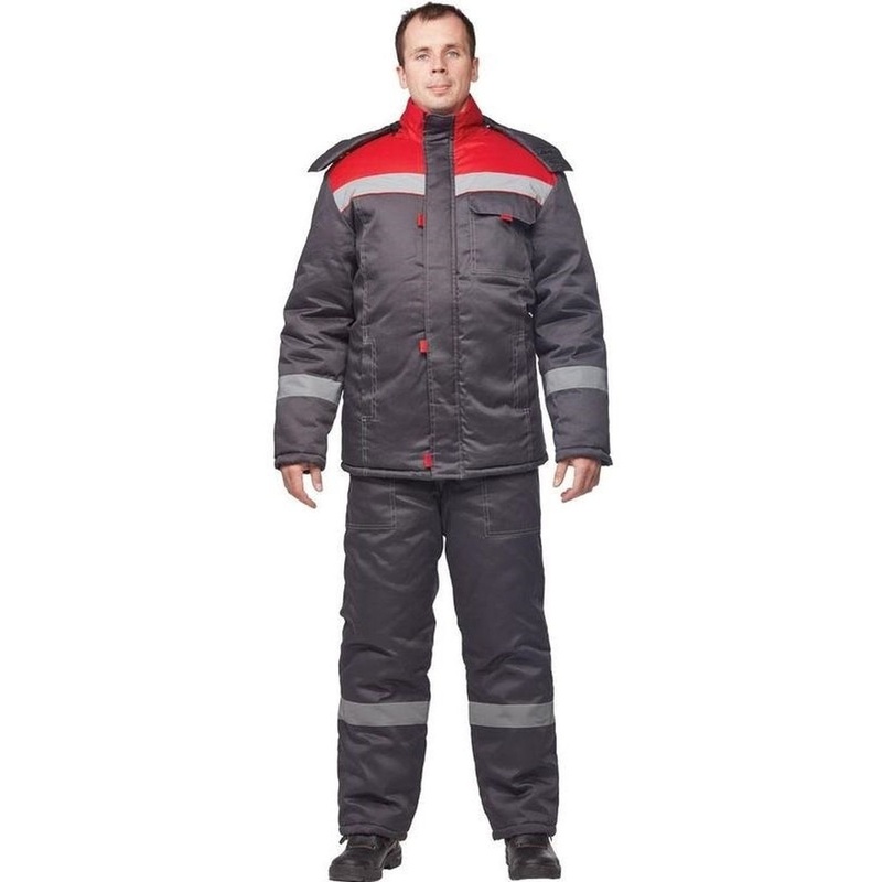 Изображение товара Зимний рабочий костюм мужской з31-КПК серый/красный утепленный водоотталкивающий