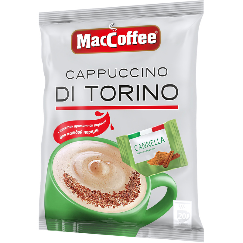Изображение товара Растворимый кофе MacCoffee Cappuccino di Torino с корицей 3 в 1 20 пакетов