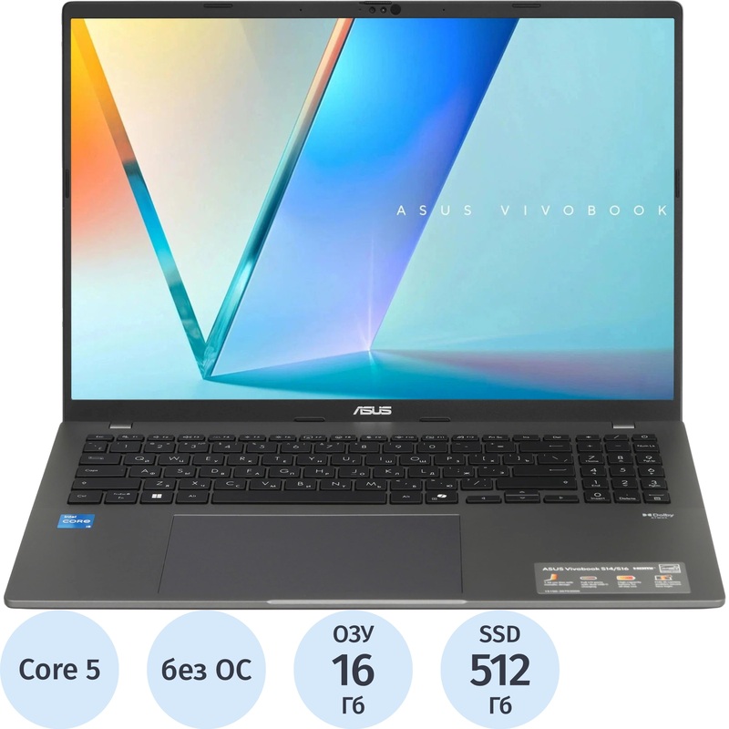 Изображение товара Ноутбук Asus Vivobook S3607VA-RP152 16" серый Intel Core 5 210H/16 ГБ/SSD 512 ГБ (90NB1672-M00AN0)