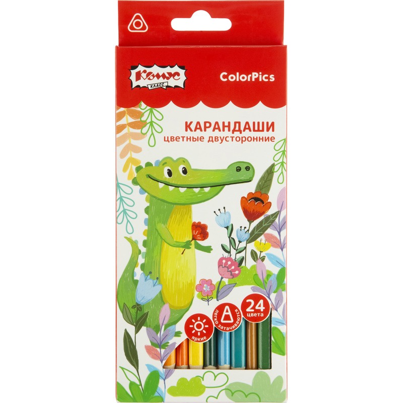 Изображение товара Карандаши цветные Комус Класс ColorPics 12 карандашей 24 цвета трёхгранные (двусторонние)