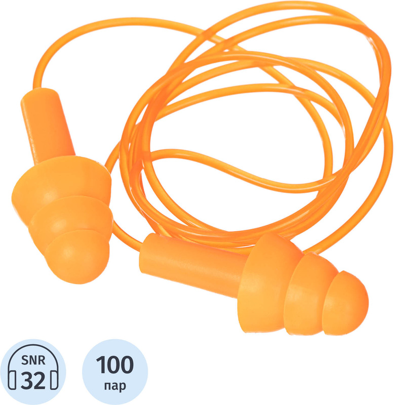 Изображение товара Многоразовые противошумные вкладыши Delta Plus CONICFIT100OR 32 дБ из силикона с шнурком 100 пар
