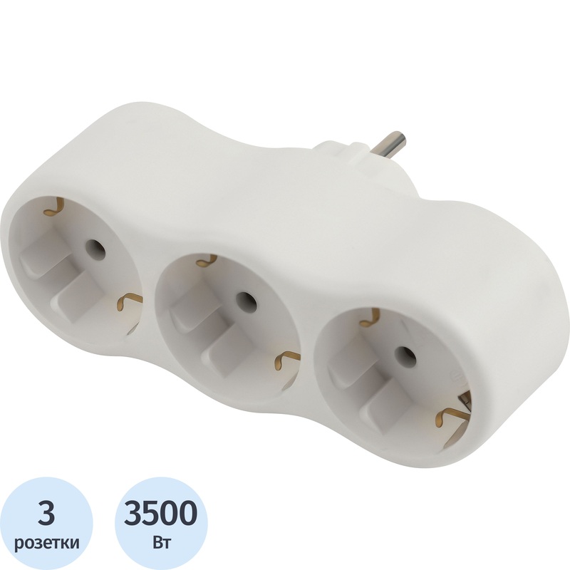 Изображение товара Разветвитель Эра SPx-3e-W 3 розетки с заземлением 220 В для дома и офиса