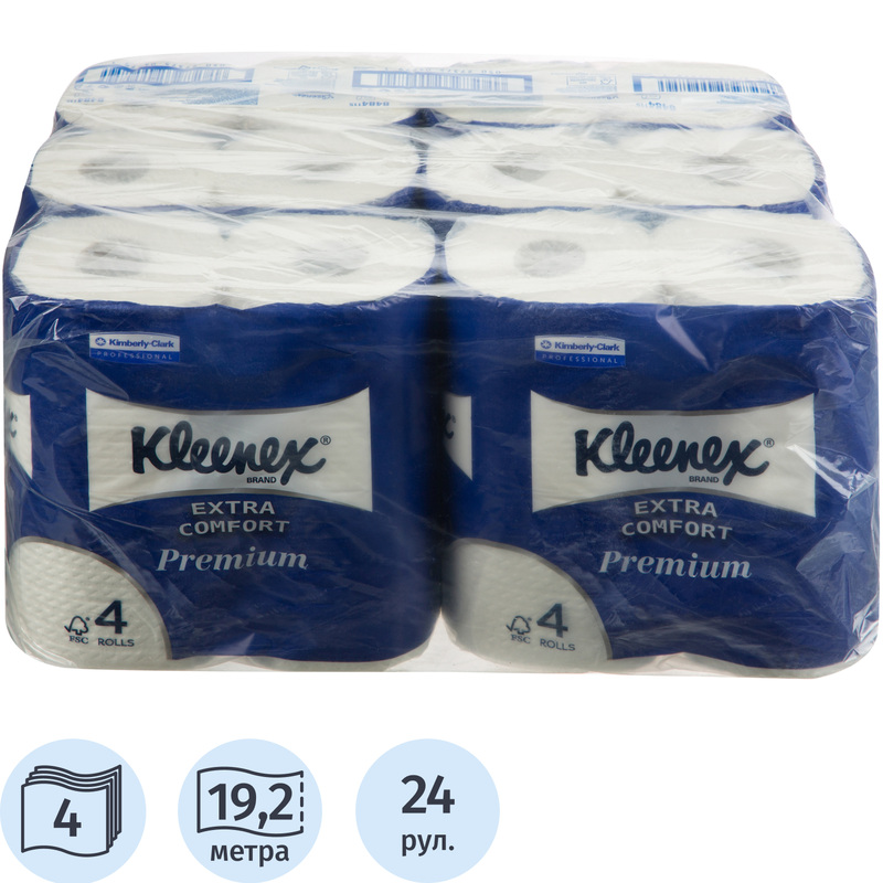 Изображение товара Бумага туалетная Kimberly-Clark Kleenex Premium Extra Comfort 4-слойная белая 24 рулона