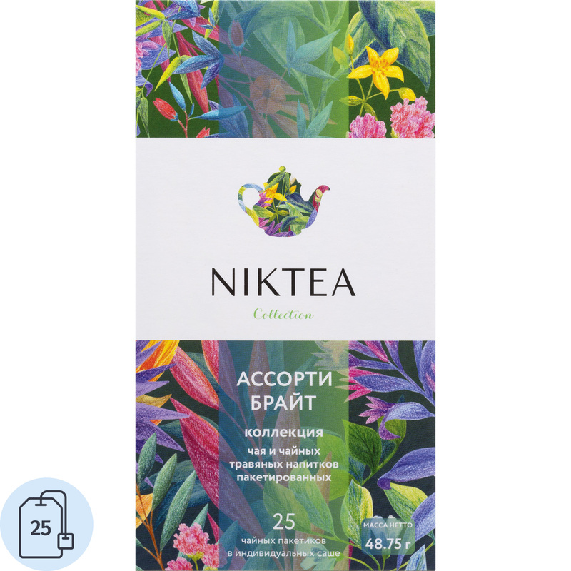Изображение товара Чай ассорти Niktea Брайт 25 пакетиков - разнообразие вкусов для наслаждения