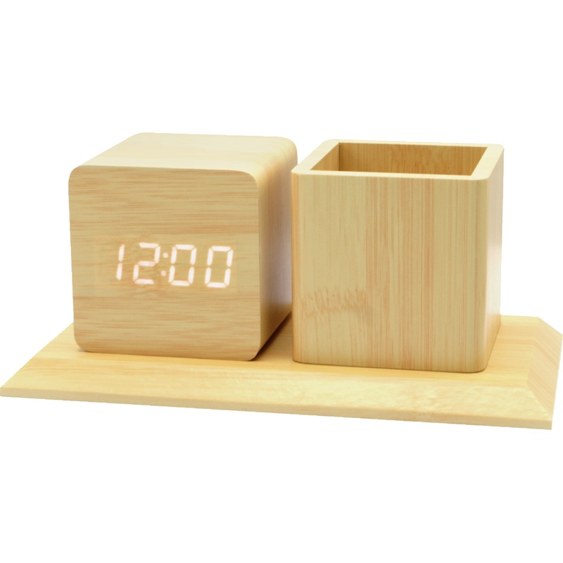 Изображение товара Часы настольные с карандашницей и белой подсветкой