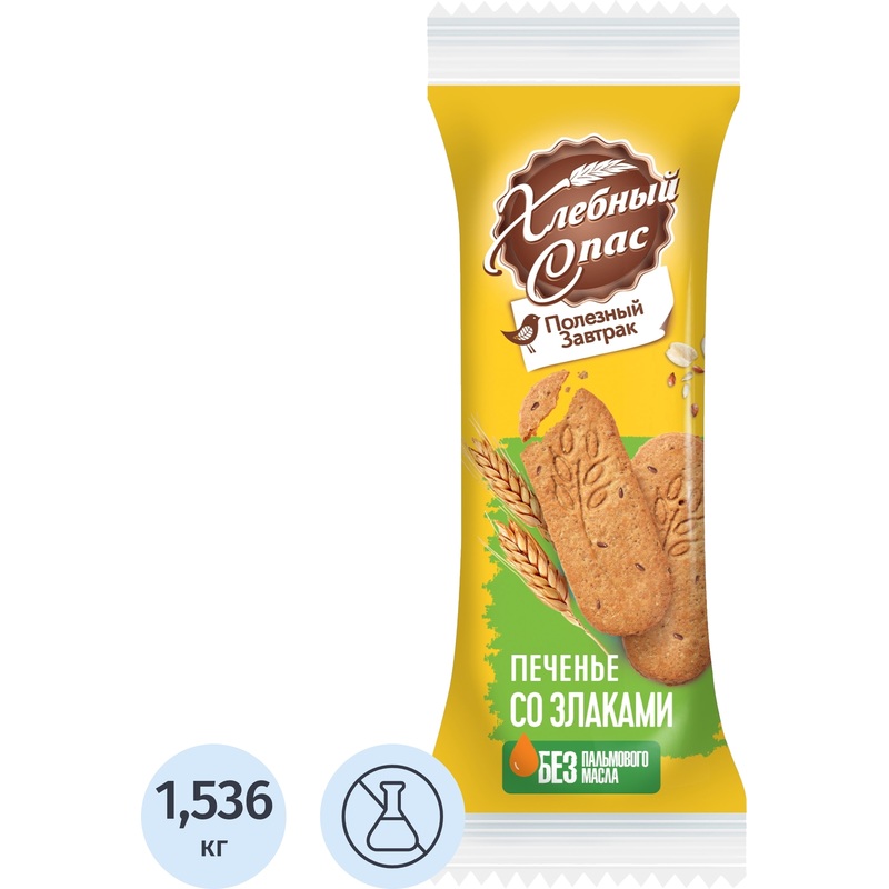 Изображение товара Печенье сдобное Хлебный спас Полезный завтрак со злаками (48 штук по 32 г)
