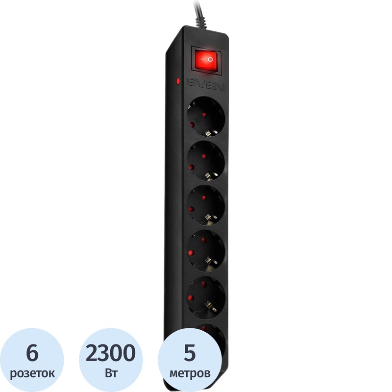 Изображение товара Сетевой фильтр Sven Optima на 6 розеток 5 метров SV-021030