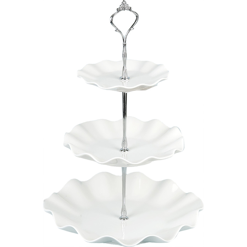 Изображение товара Фруктовница Nouvelle Home Маршмеллоу 530164 трехъярусная фарфор бело-серебристая