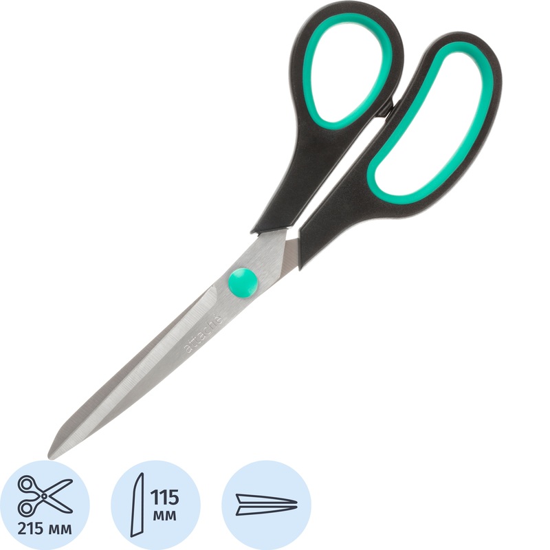 Изображение товара Ножницы канцелярские 215 мм Attache с прорезиненными ручками черно-зеленые