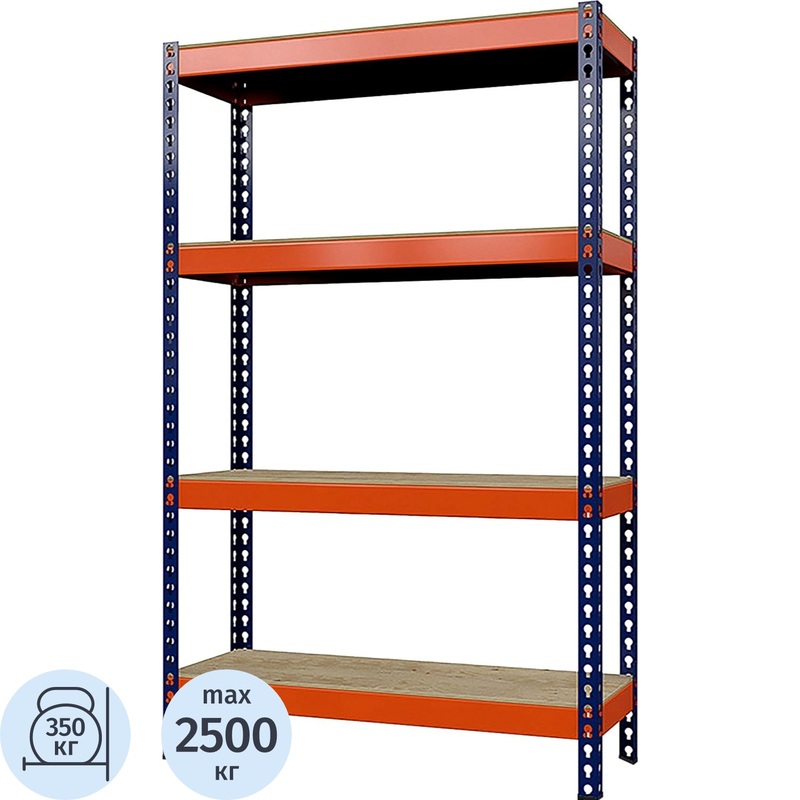Изображение товара Металлический стеллаж ГТС Профи 4 полки 1540x655x2000 мм с фанерными настилами и безболтовым крепле