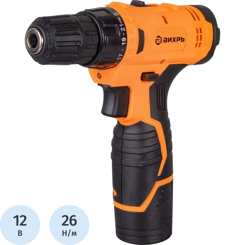 Изображение товара Дрель-шуруповёрт аккумуляторная Вихрь ДА-12Л-2к 2 АКБ х Li-ion (12В, 1.3 Ач)+ЗУ в кейсе (72/14/7)