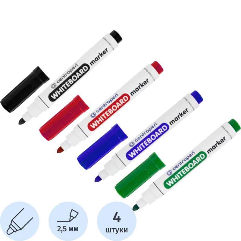 Изображение товара Набор маркеров для белых досок Centropen 4 цвета толщина линии 2.5 мм