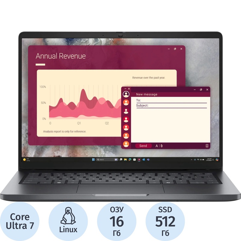 Изображение товара Ноутбук Dell Pro 14" серый Intel Core Ultra 7 255U/16 ГБ/SSD 512 ГБ (PRO14-7653)