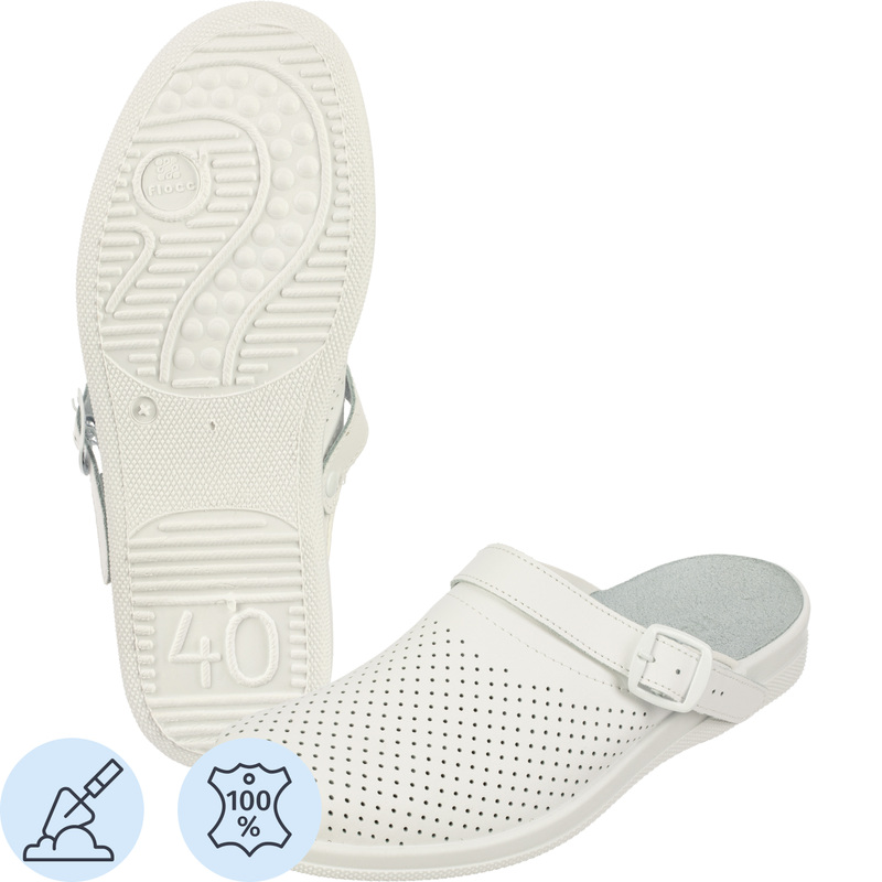 Изображение товара Мужские сабо Ионел из натуральной кожи белые размер 40 с ремешком