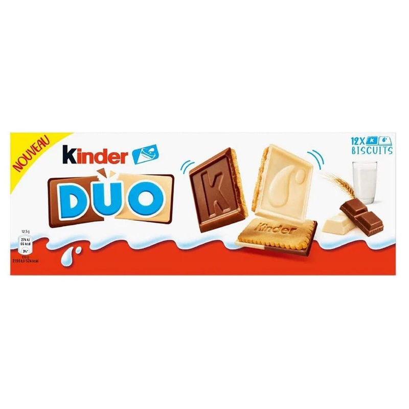 Изображение товара Печенье песочное Киндер Дуо с молочным и белым шоколадом 150 г