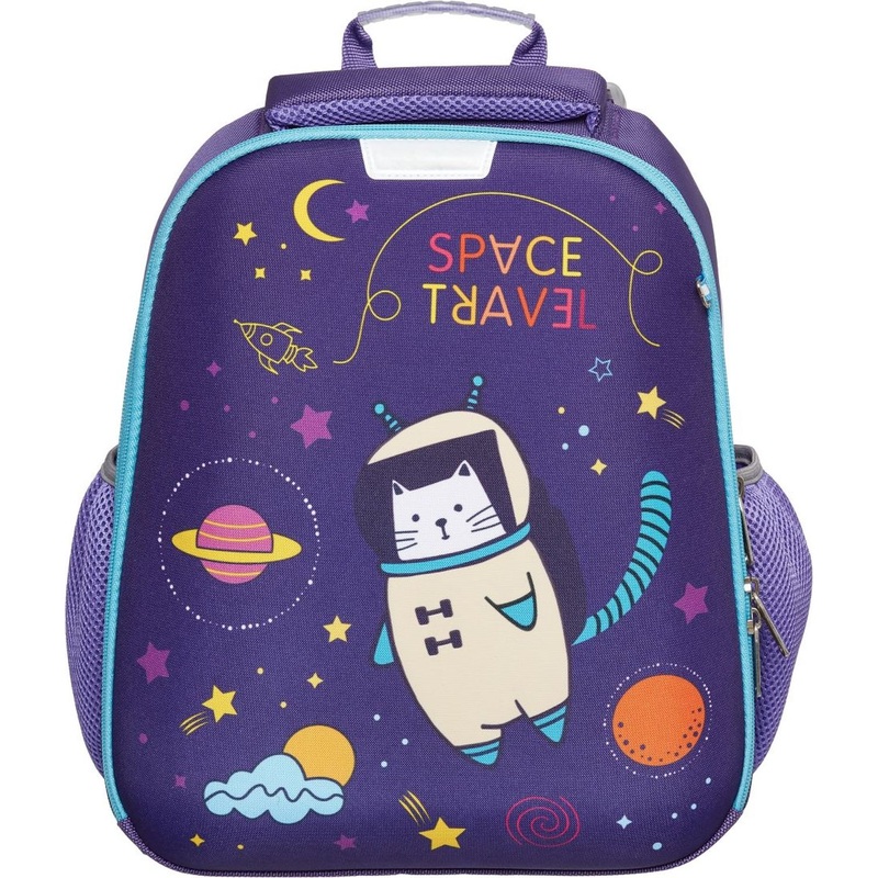 Изображение товара Ранец Комус Класс (№1 School) Кот-космонавт анатомический фиолетовый с двумя отделениями